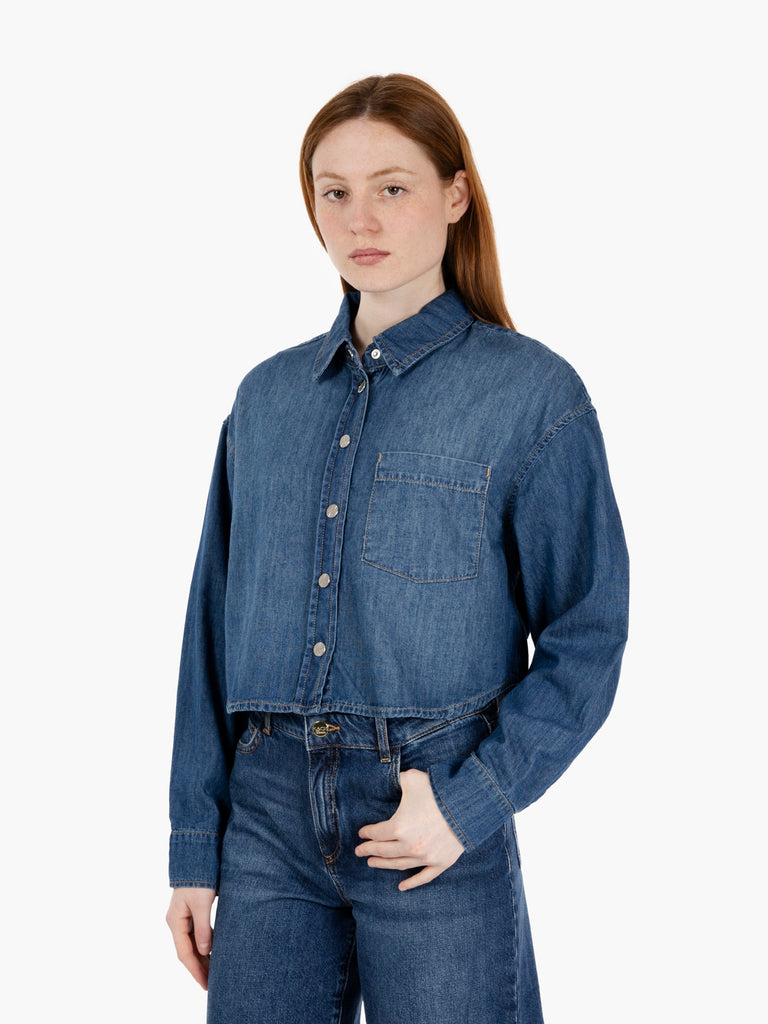 KAOS - Camicia cropped jeans medio