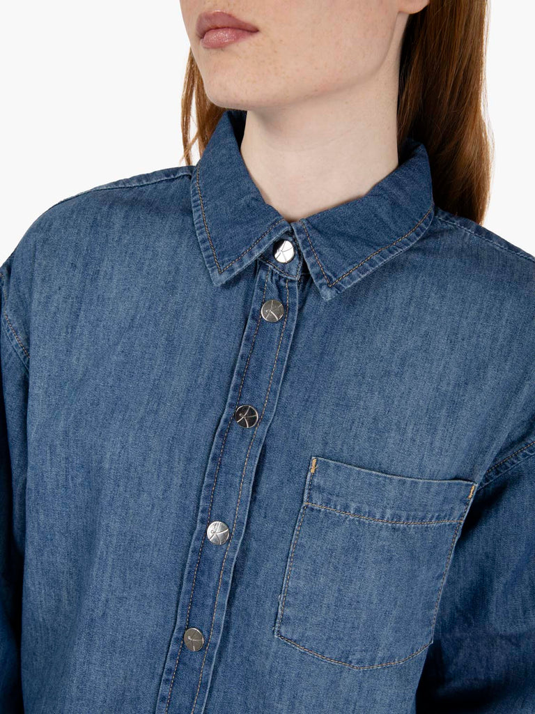 KAOS - Camicia cropped jeans medio