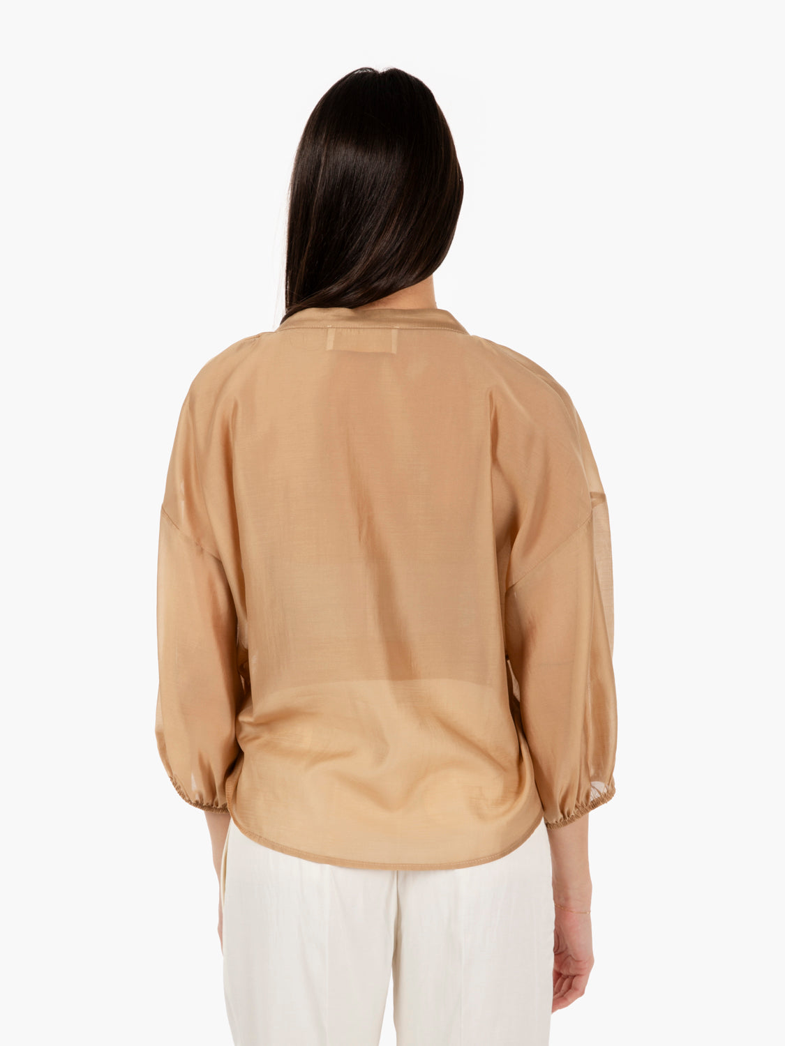 Camicia scollo a V cammello