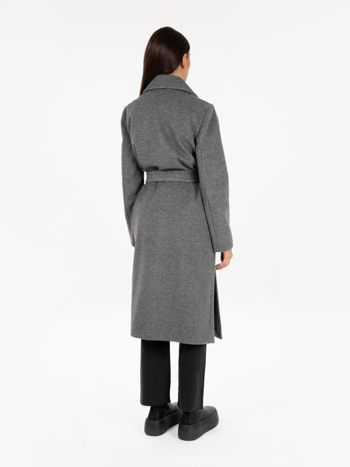 Cappotto con cintura grigio melange