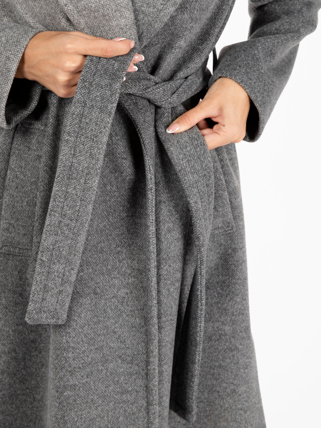 Cappotto con cintura grigio melange