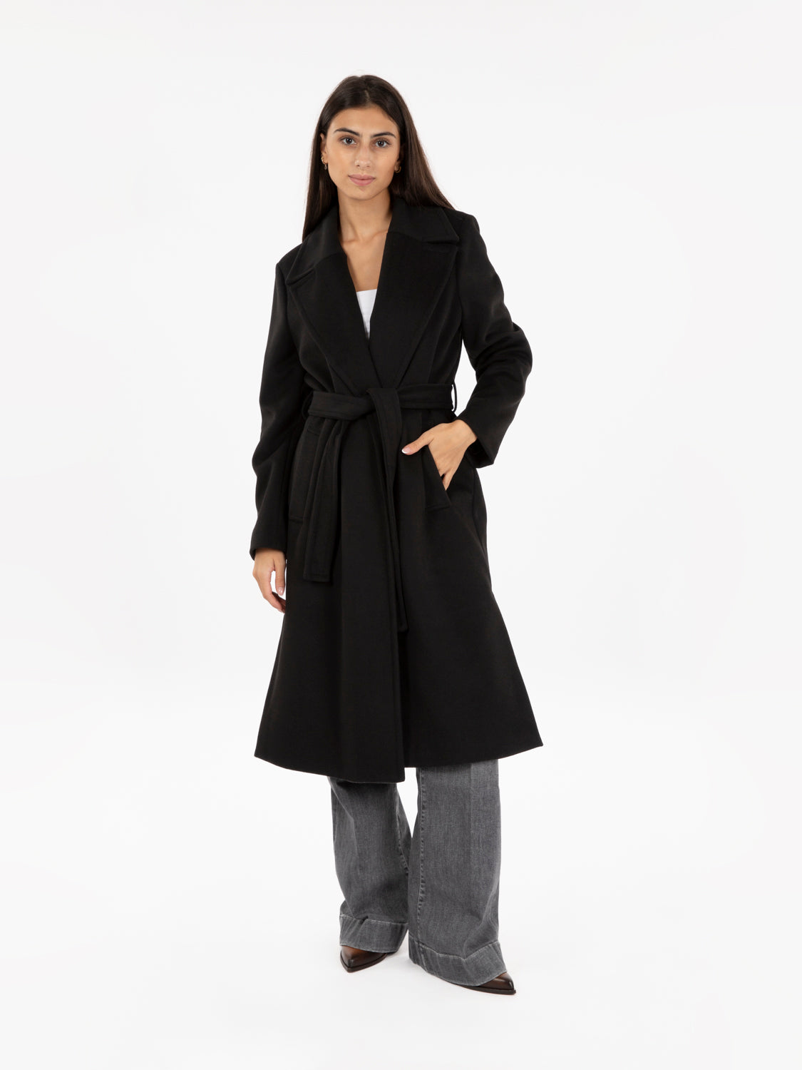 Cappotto con cintura nero
