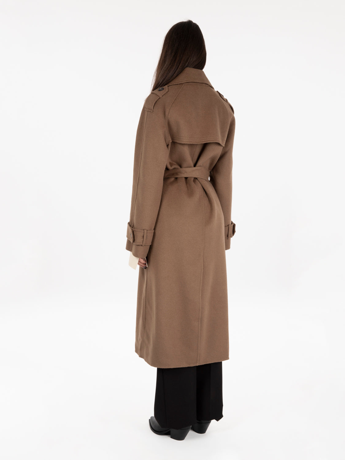 Cappotto doppiopetto con cintura tortora