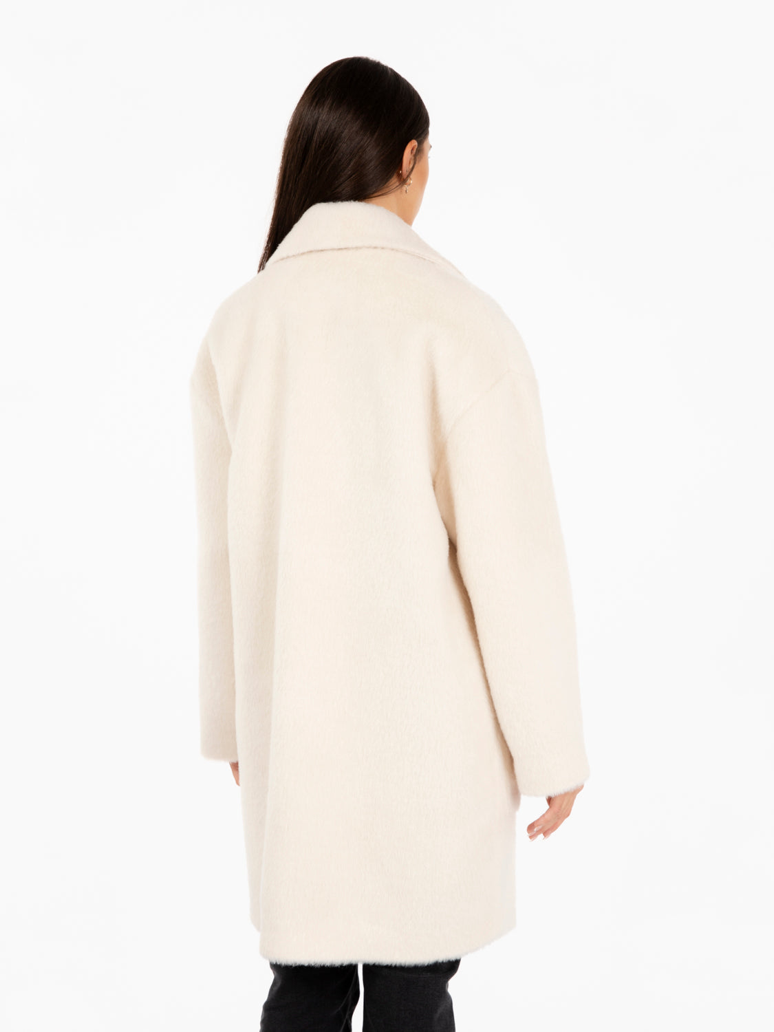 Cappotto fluffy doppiopetto panna