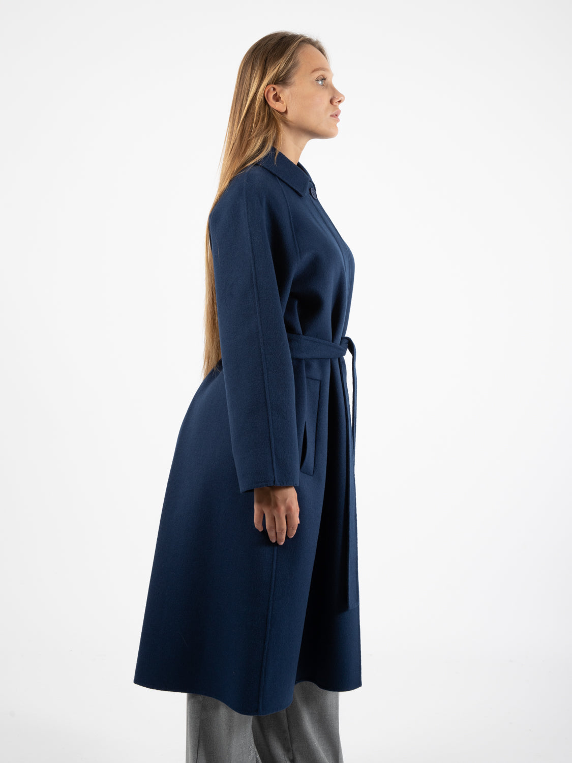 Cappotto lungo in lana blu