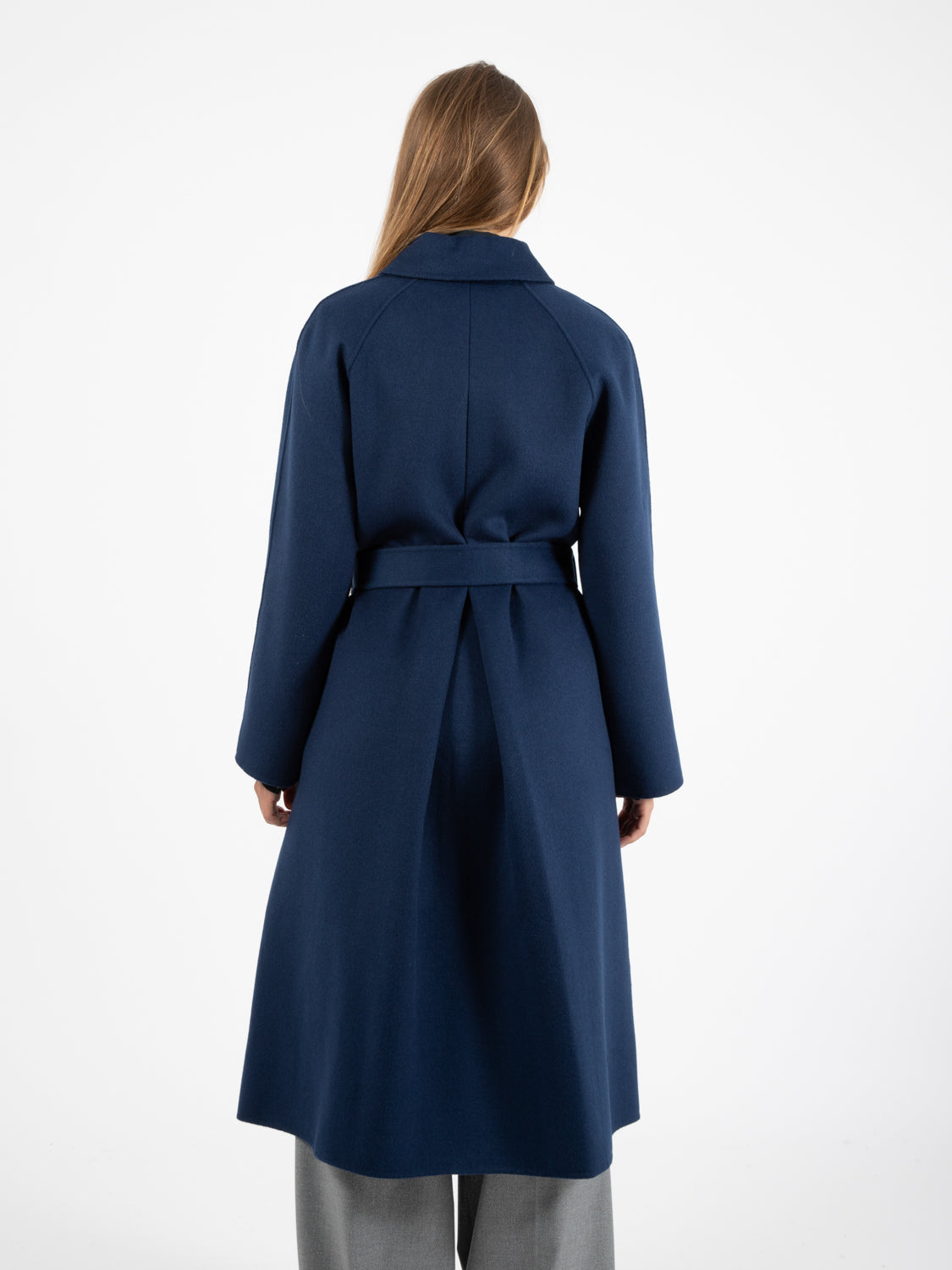 Cappotto lungo in lana blu