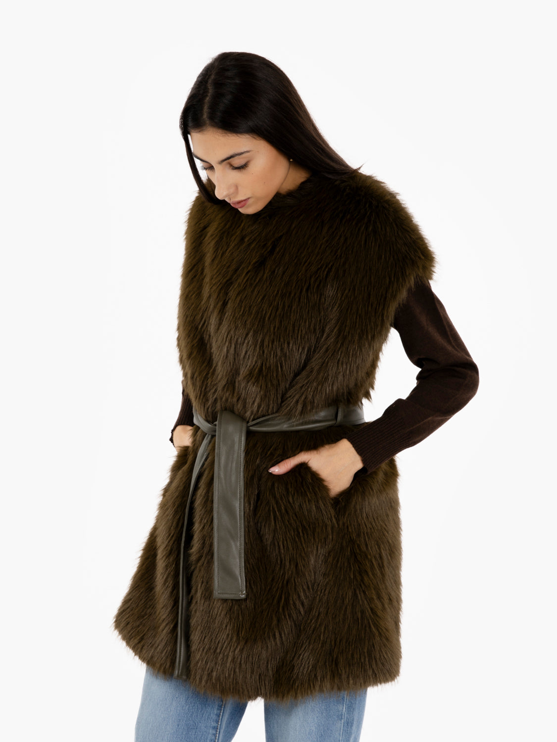 Military faux fur vest