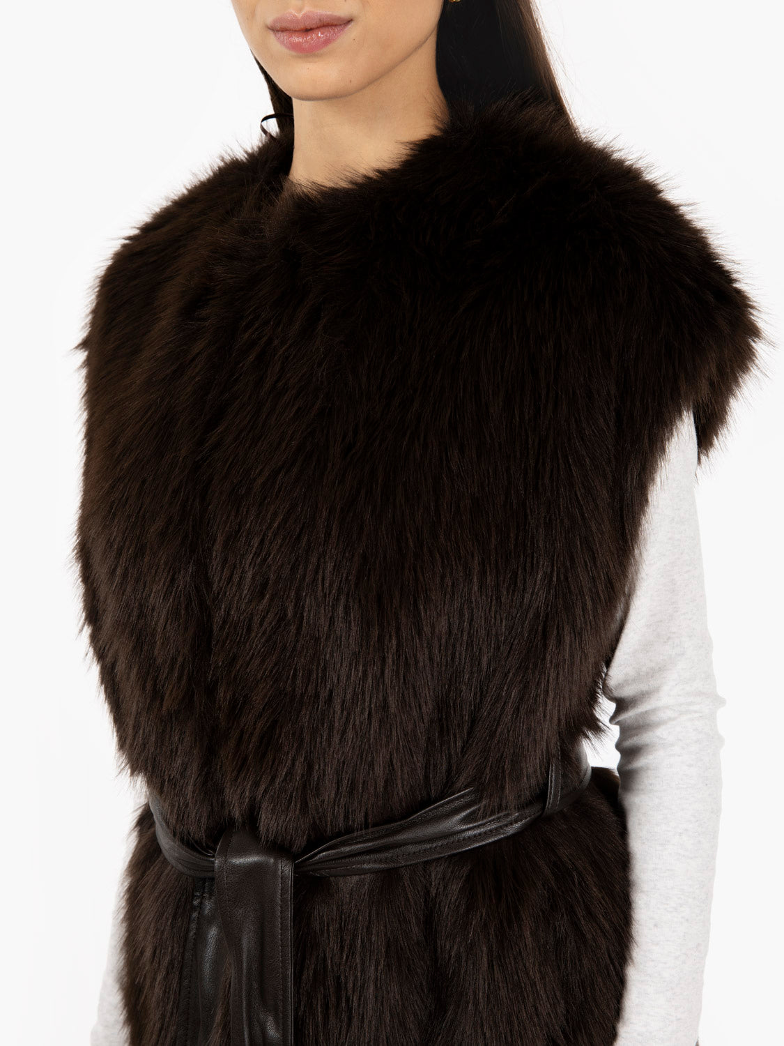 Dark brown faux fur vest