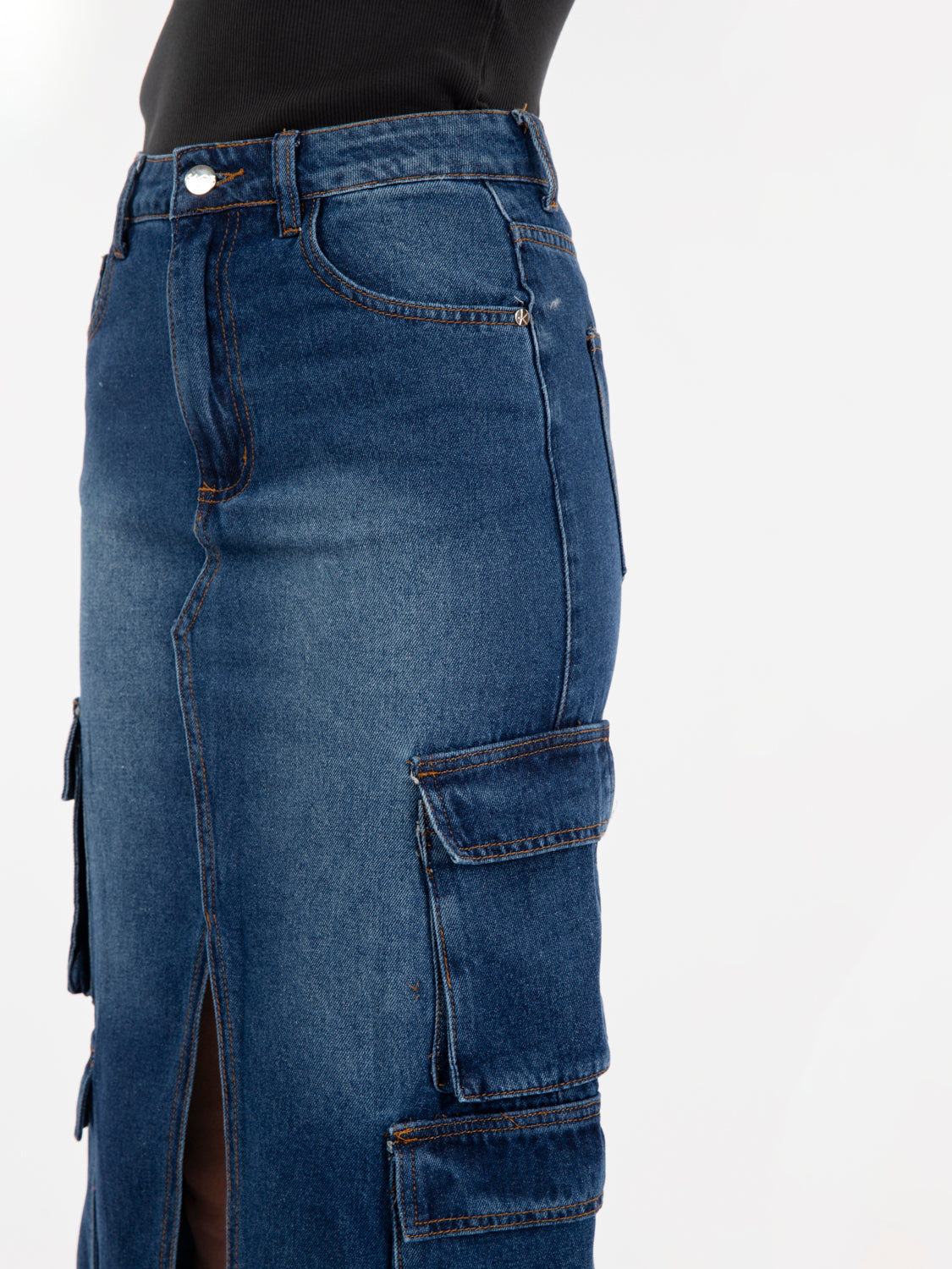 Dark denim skirt with slit