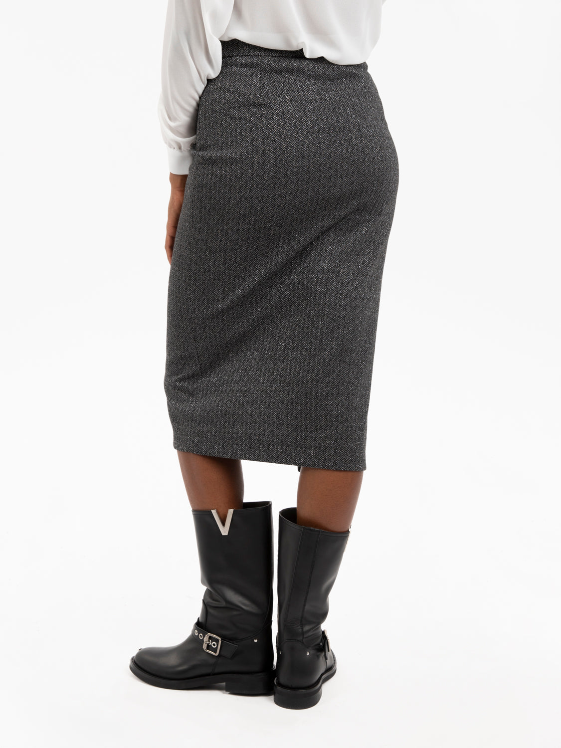 Black Lurex Wrap Midi Skirt
