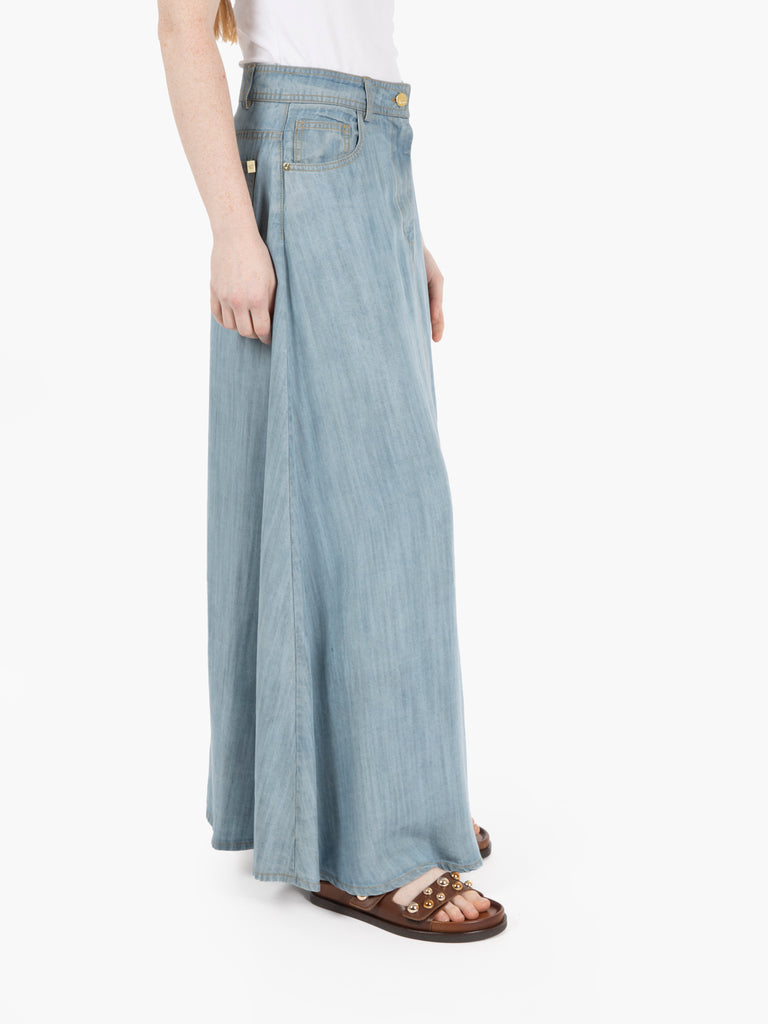 KAOS - Gonna midi morbida jeans chiaro