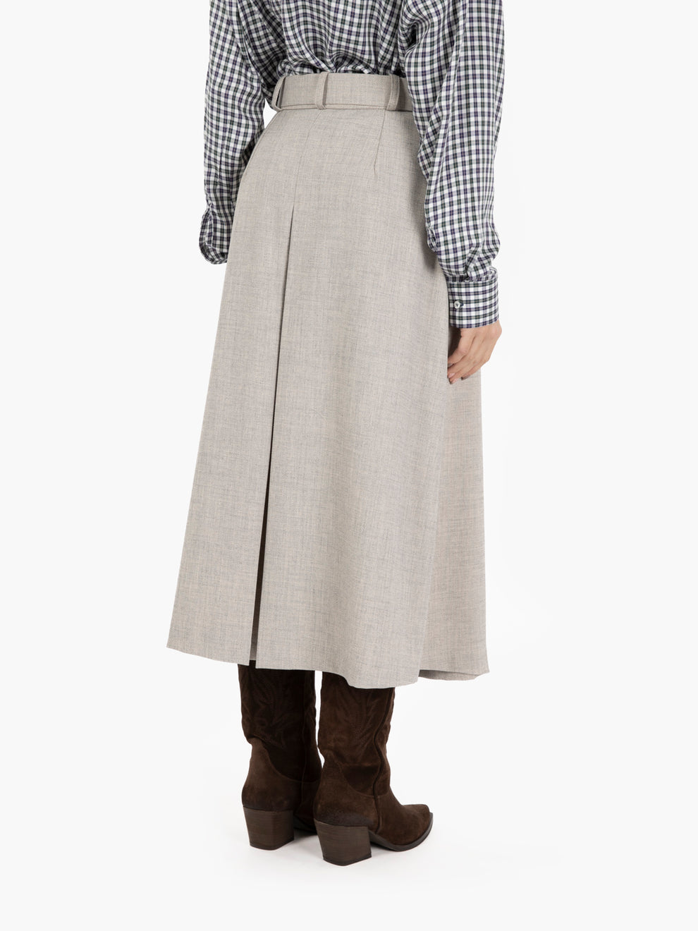Beige pleated midi skirt