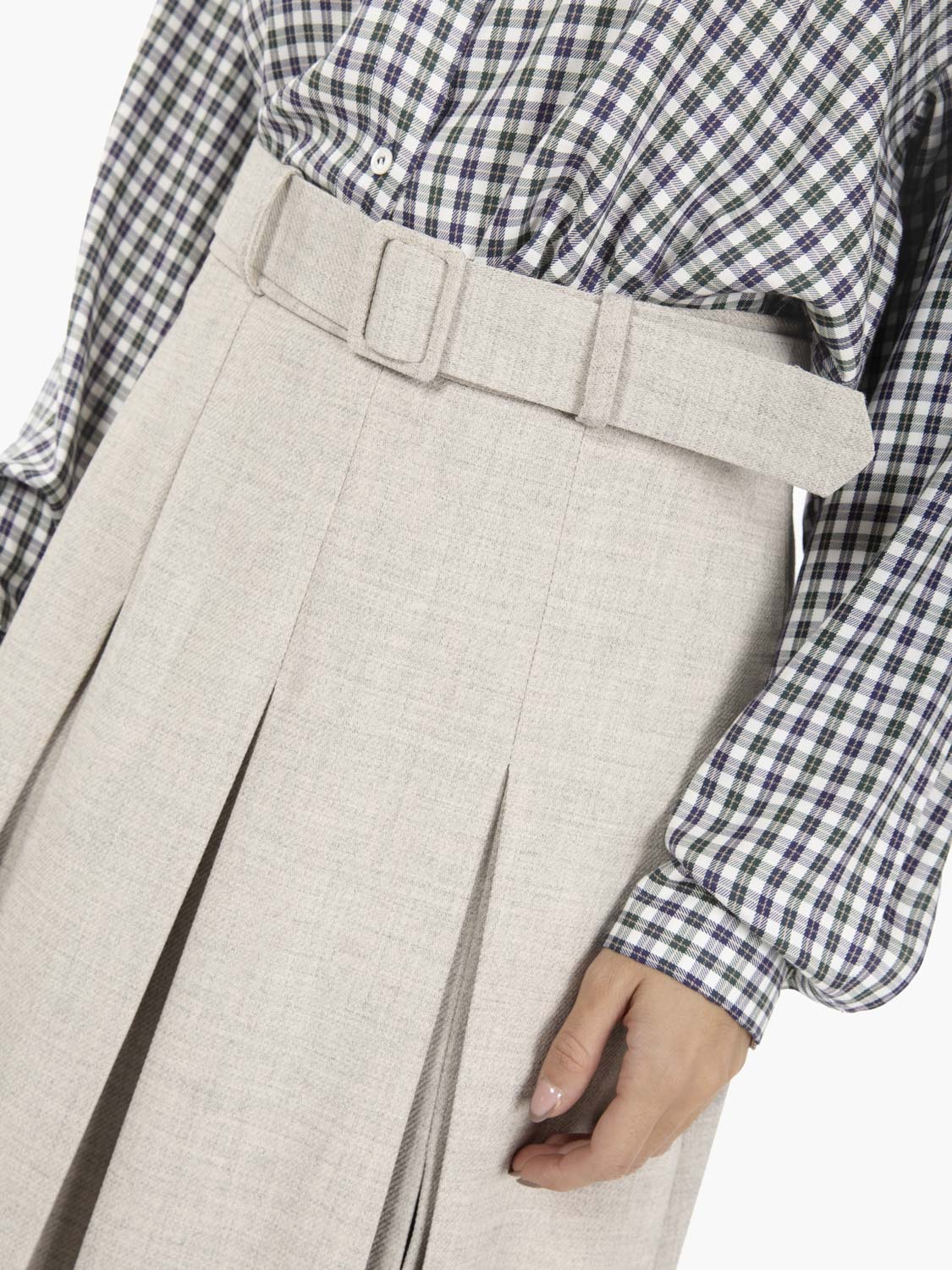 Beige pleated midi skirt