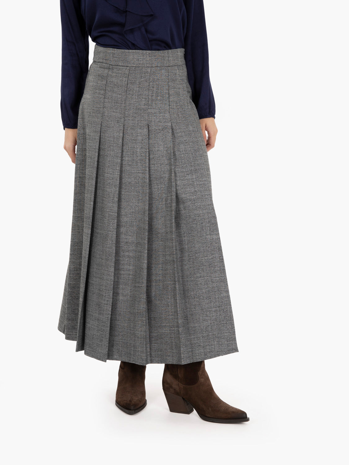 Gray pleated midi skirt