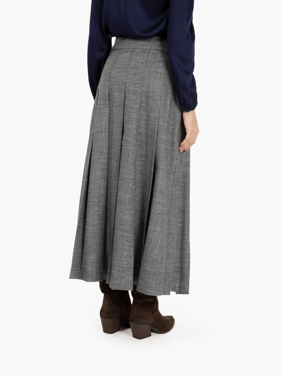 Gray pleated midi skirt