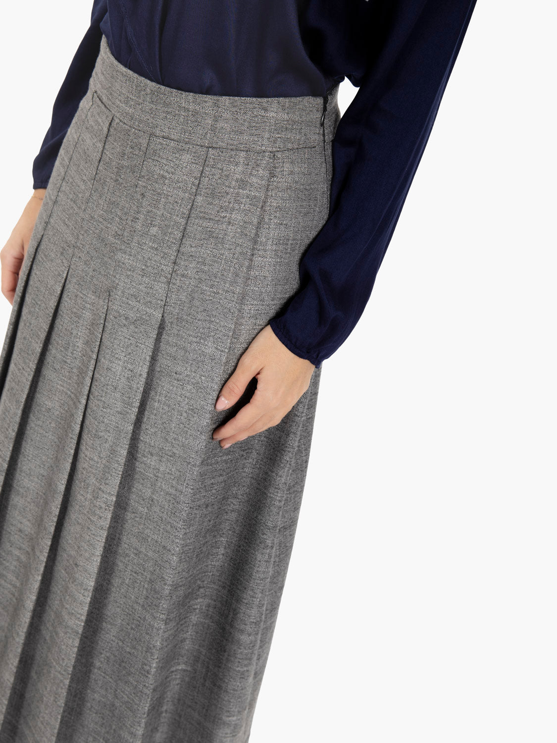 Gray pleated midi skirt