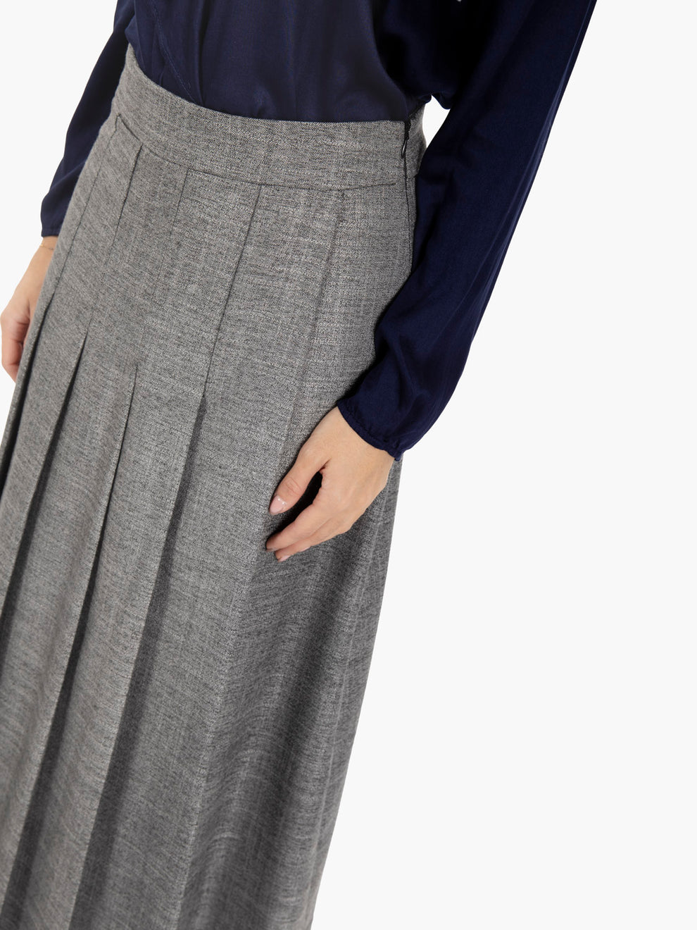 Gray pleated midi skirt