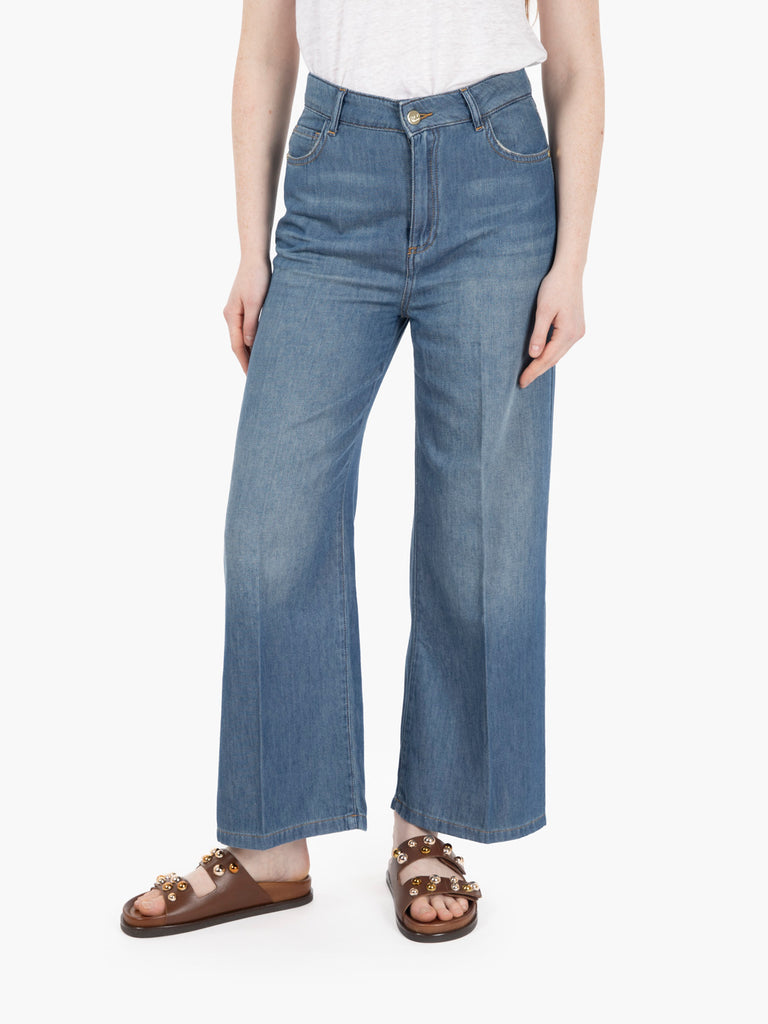 KAOS - Jeans cropped in denim blu chiaro