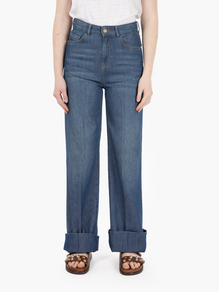 KAOS - Jeans a palazzo in denim blu medio