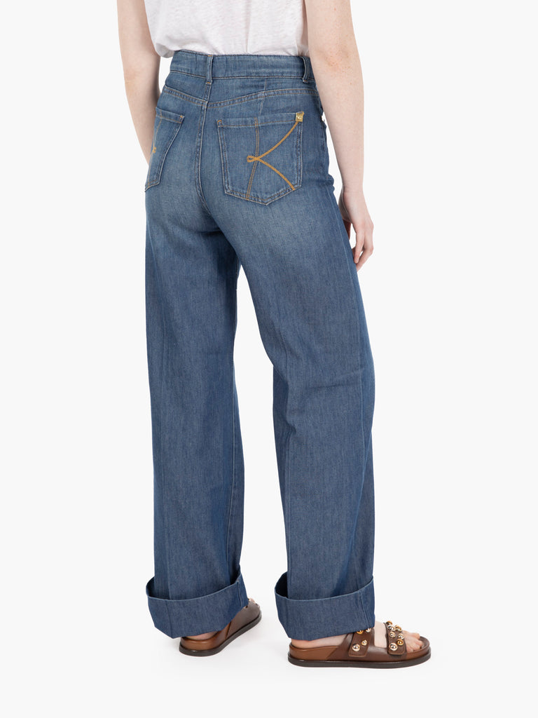KAOS - Jeans a palazzo in denim blu medio