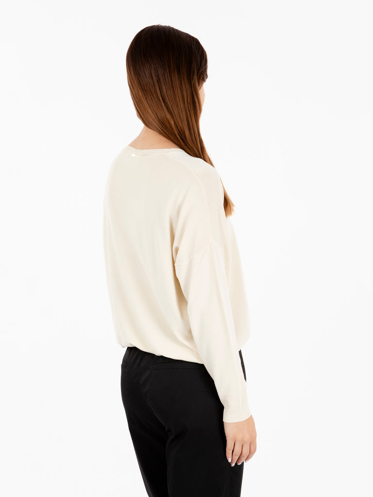 KAOS - Maglia blusa con coulisse panna