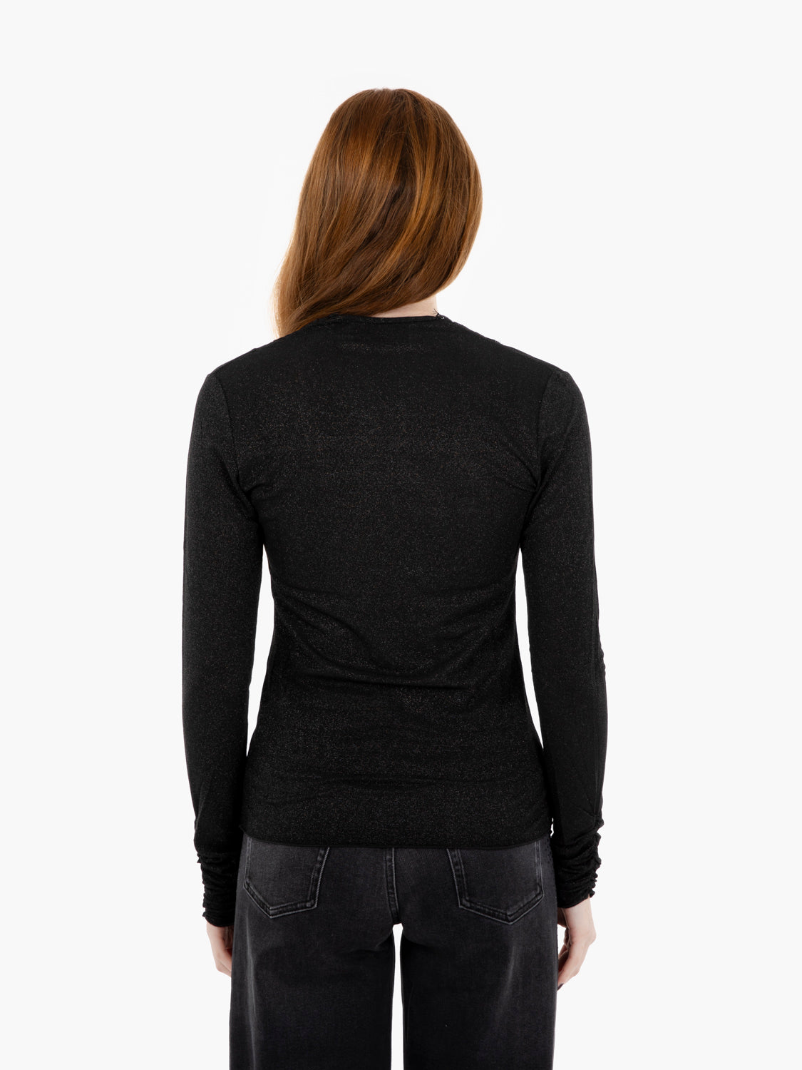 Maglia in lurex e pizzo nero