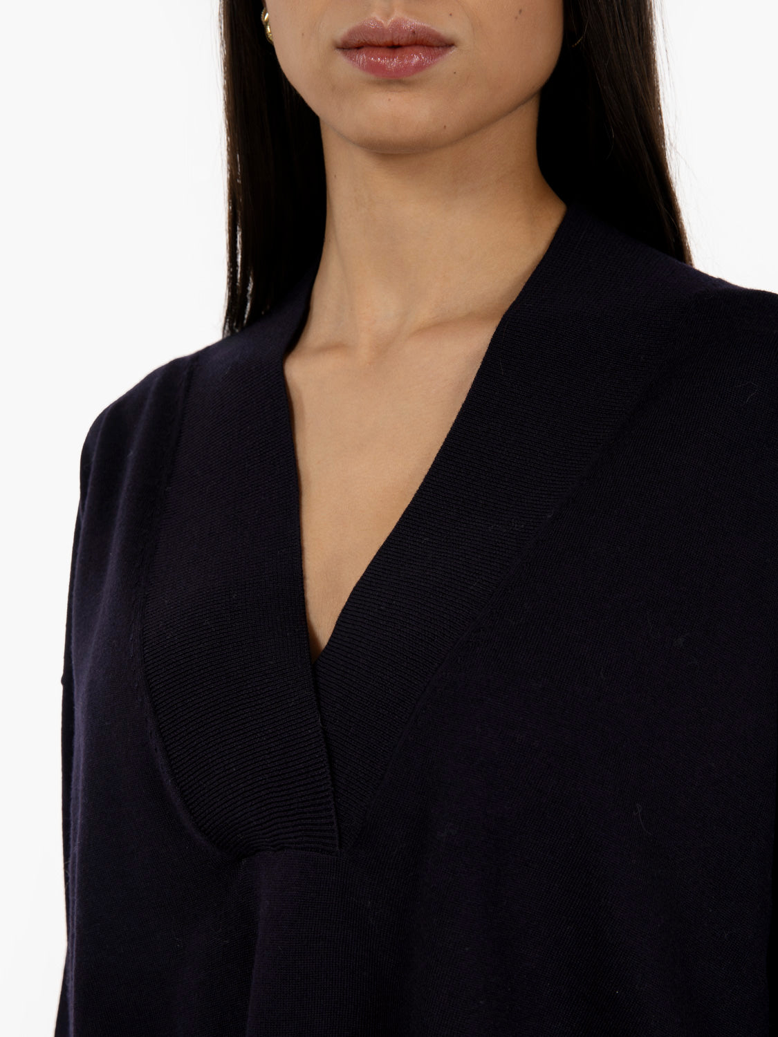 Blue V-neck merino sweater