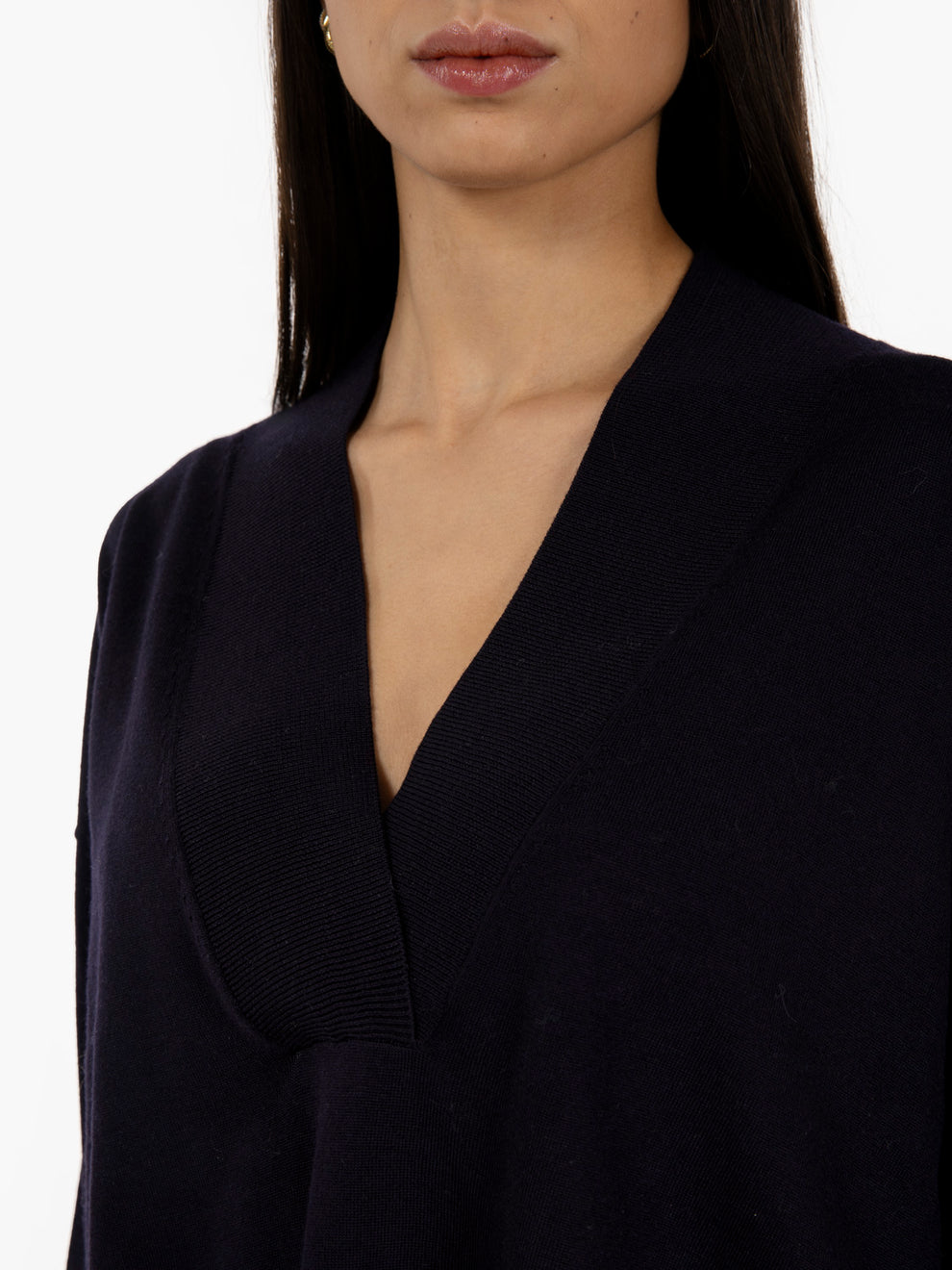 Blue V-neck merino sweater