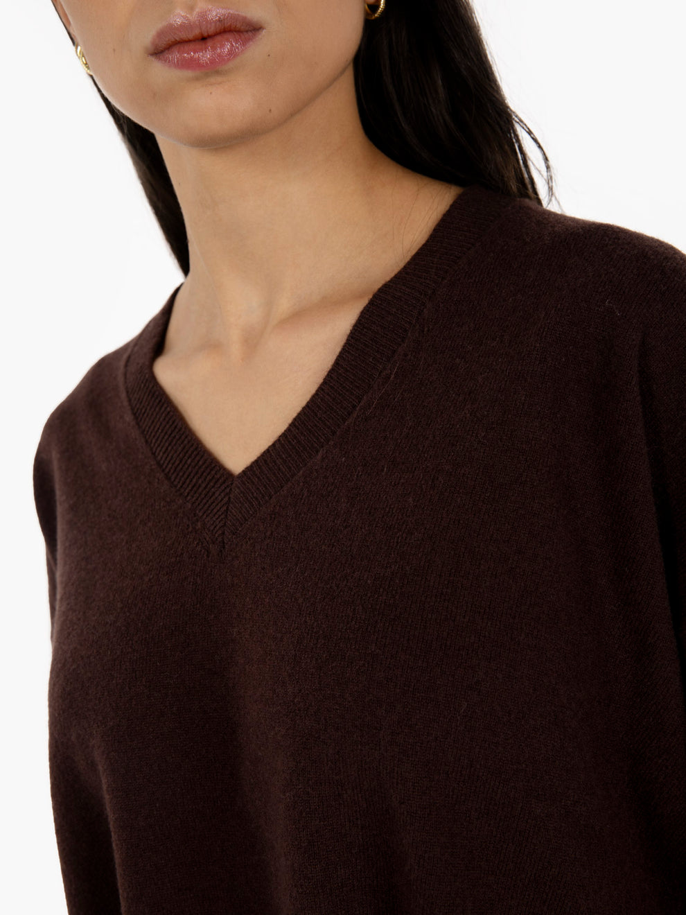 Dark brown V-neck sweater with back slit