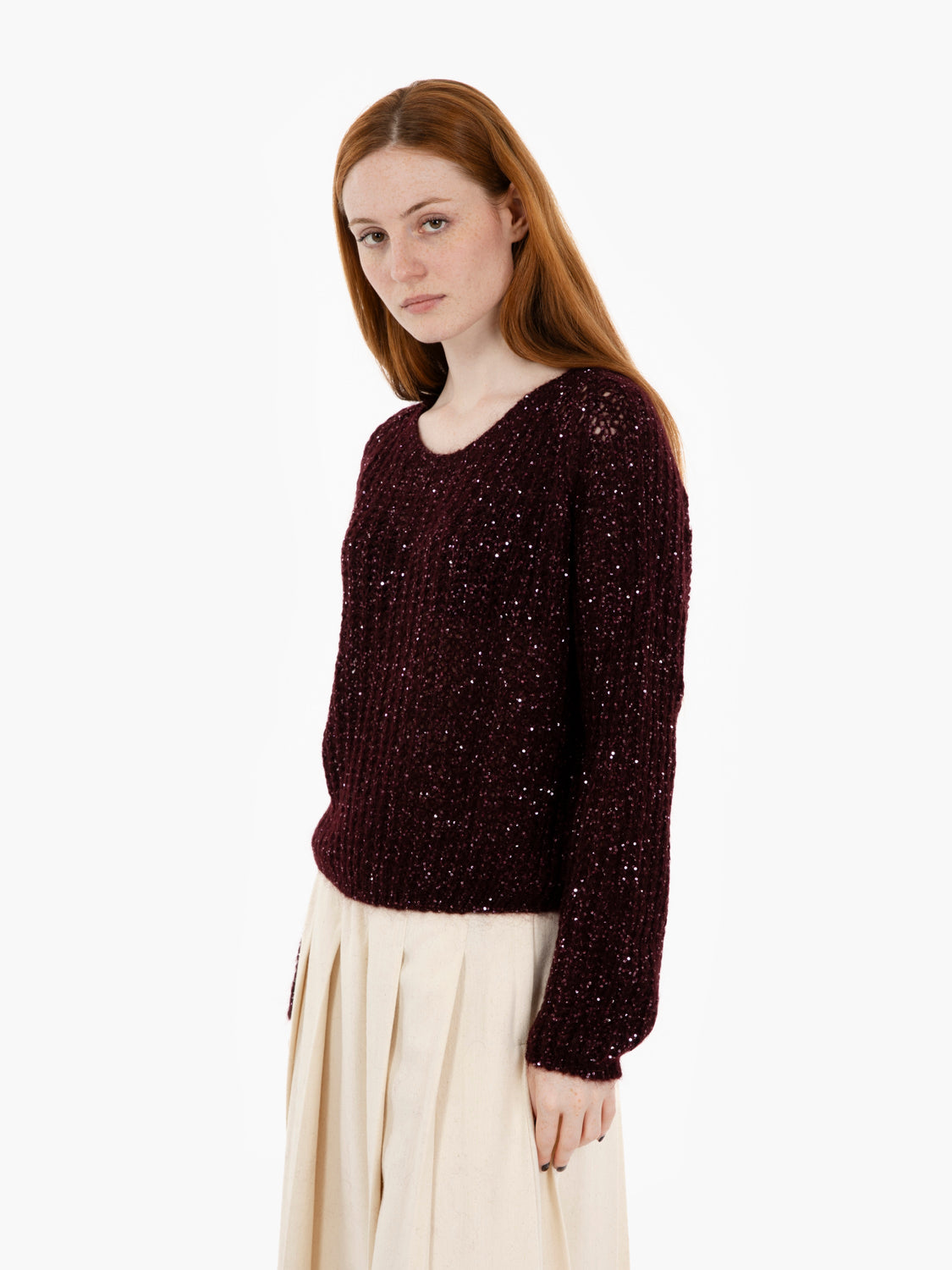 Maglione con paillettes bordeaux