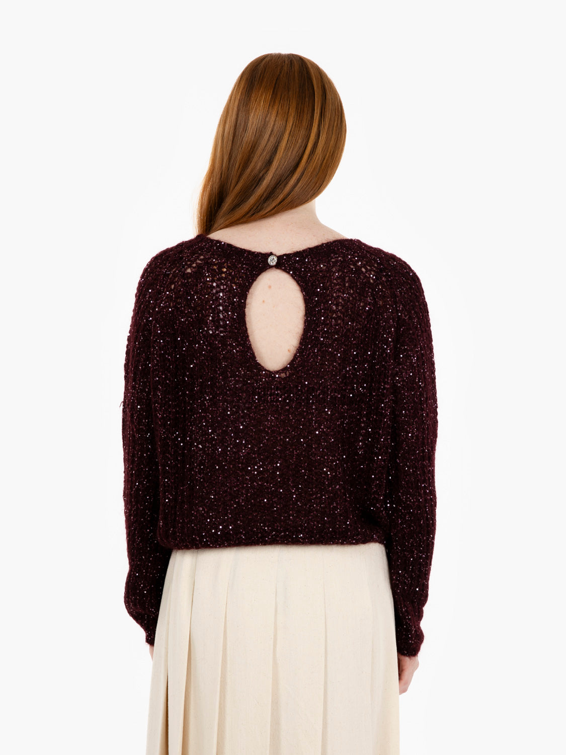 Maglione con paillettes bordeaux