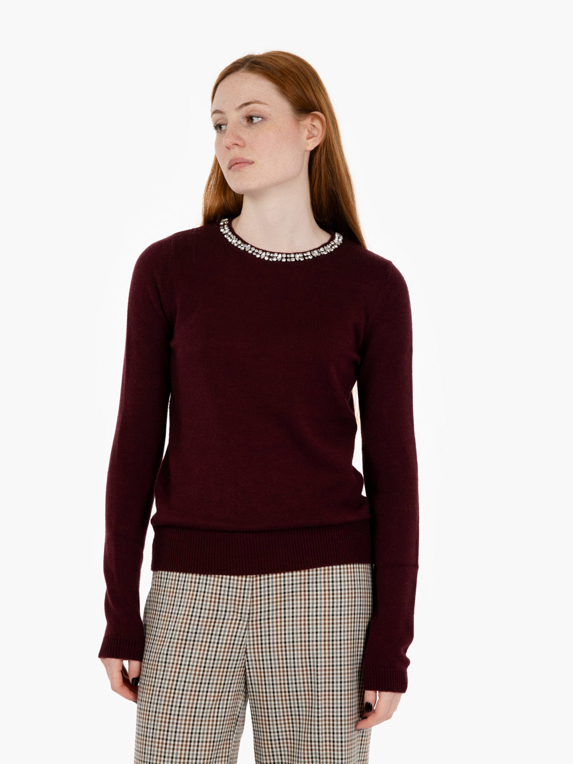 Maglione con pietrine bordeaux