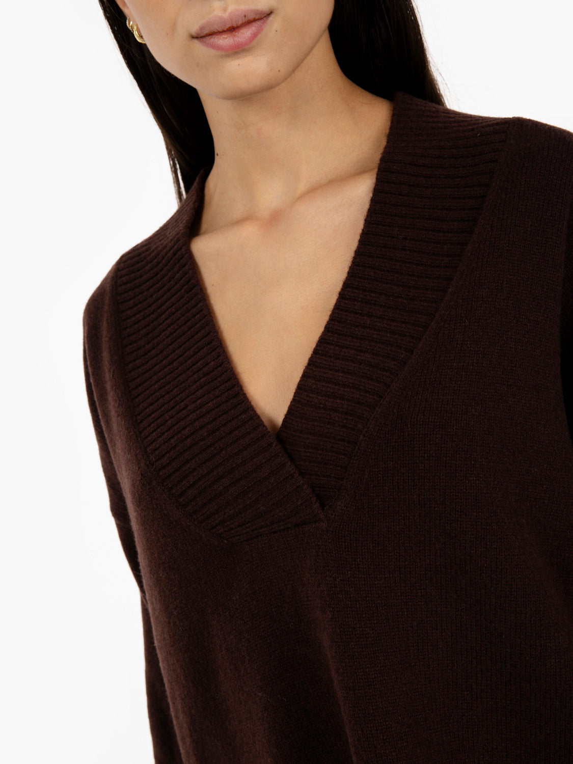 Dark brown V-neck sweater
