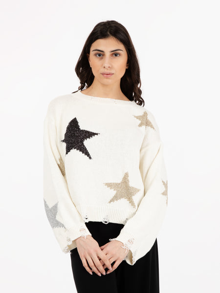 Maglione con stelle lurex panna