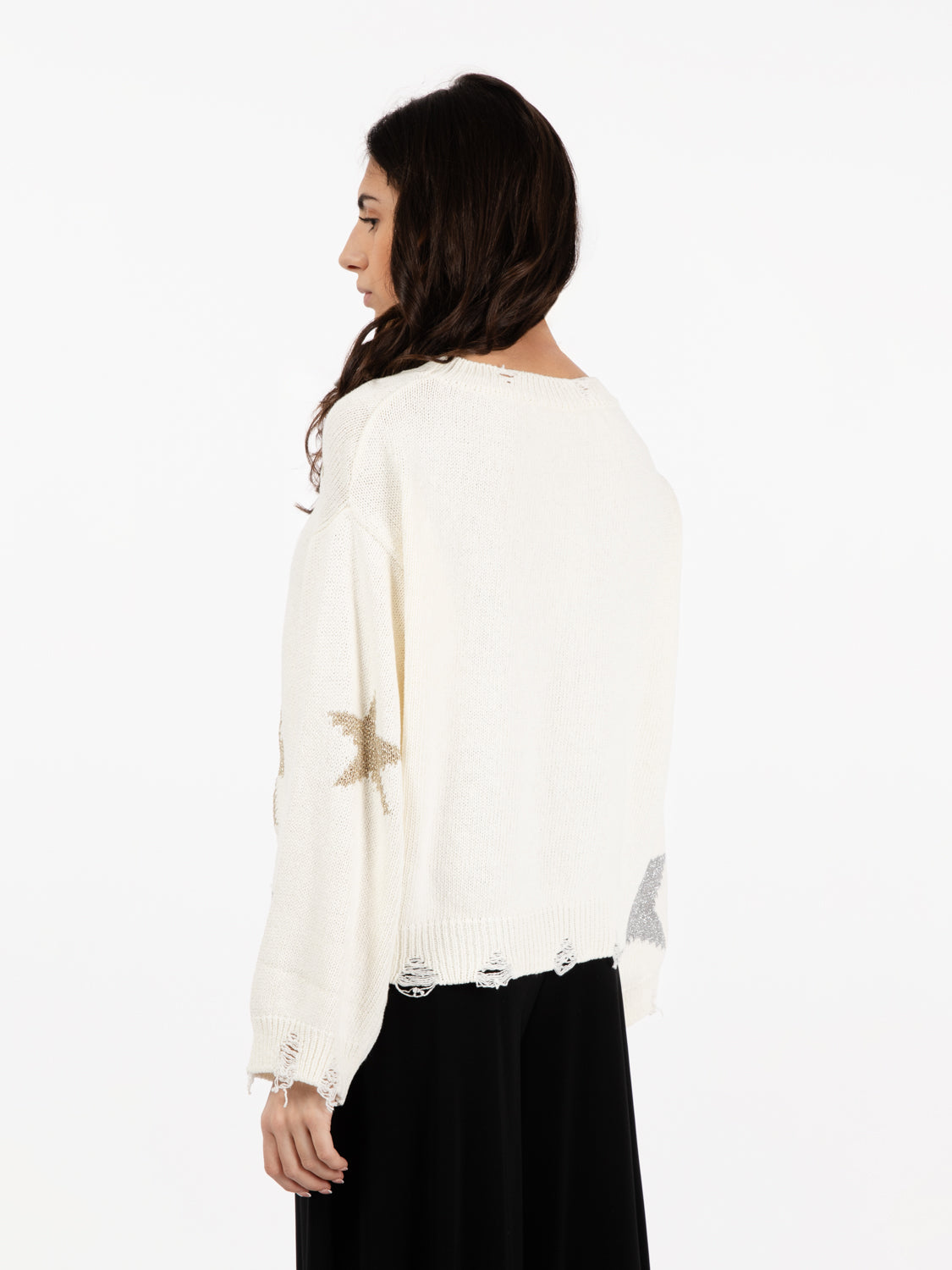Maglione con stelle lurex panna