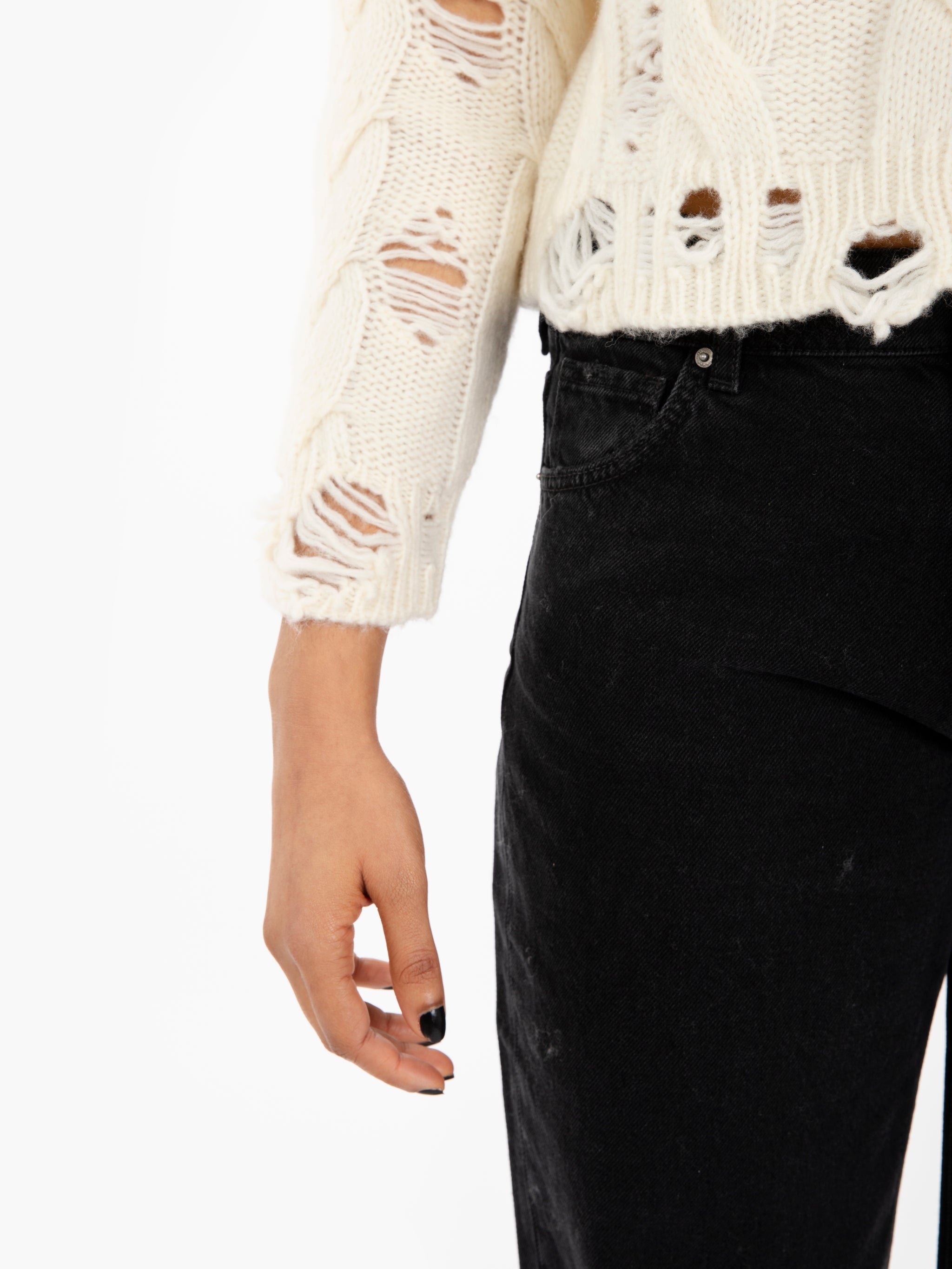 Cream braided crop sweater