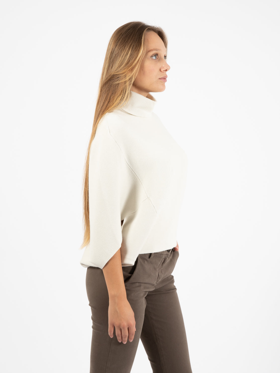 Cream Turtleneck Poncho Style Sweater