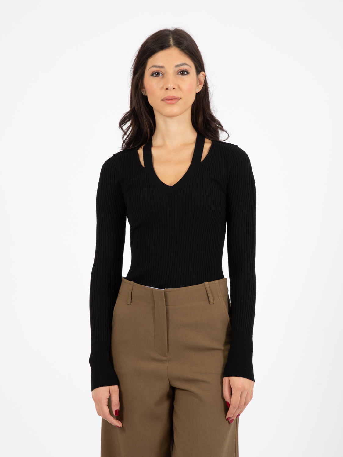 Black cut out neck sweaters
