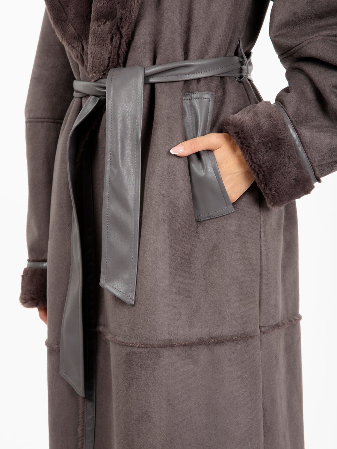 Long sheepskin with gray sash