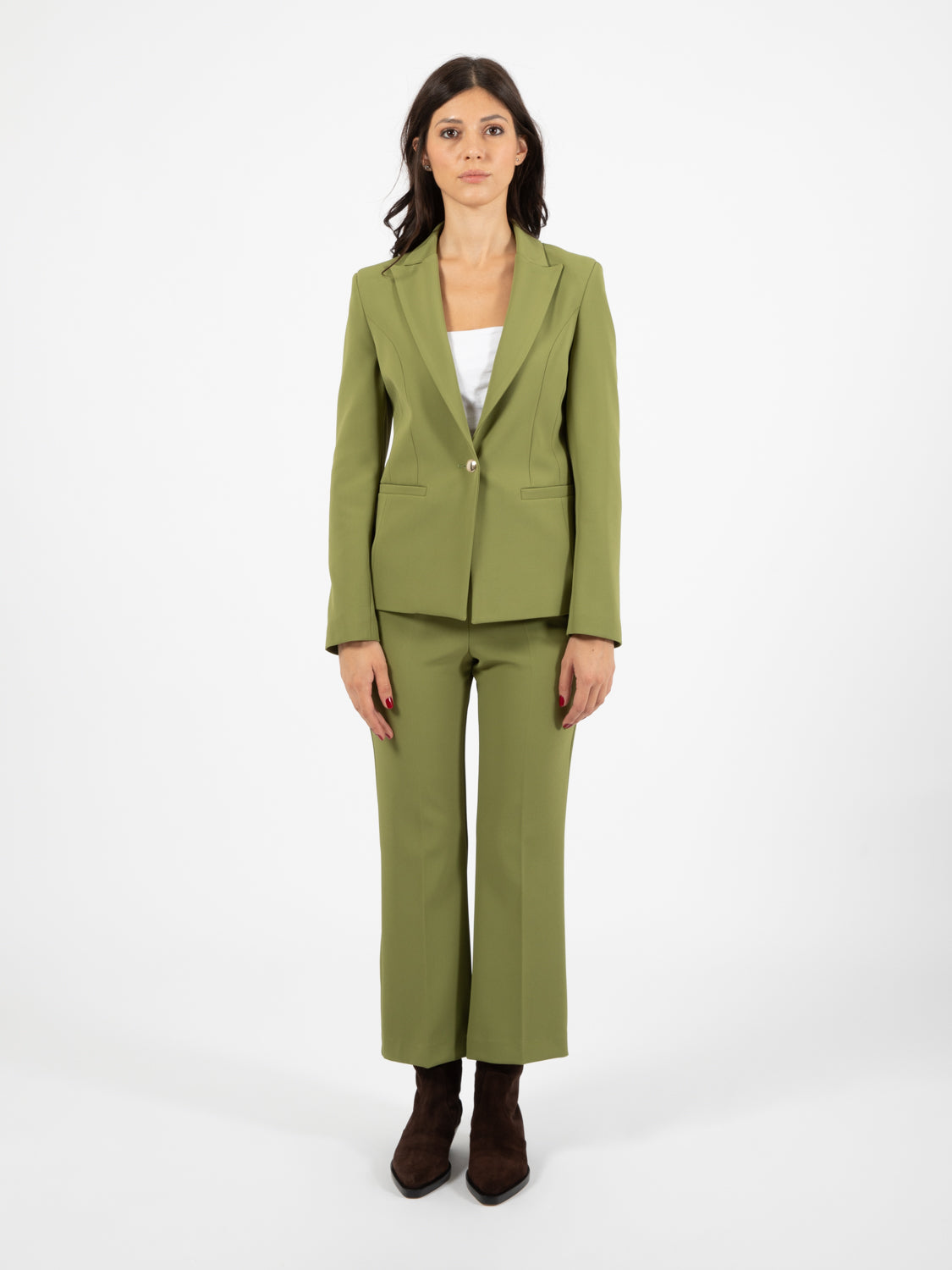 Green buttoned trumpet trousers