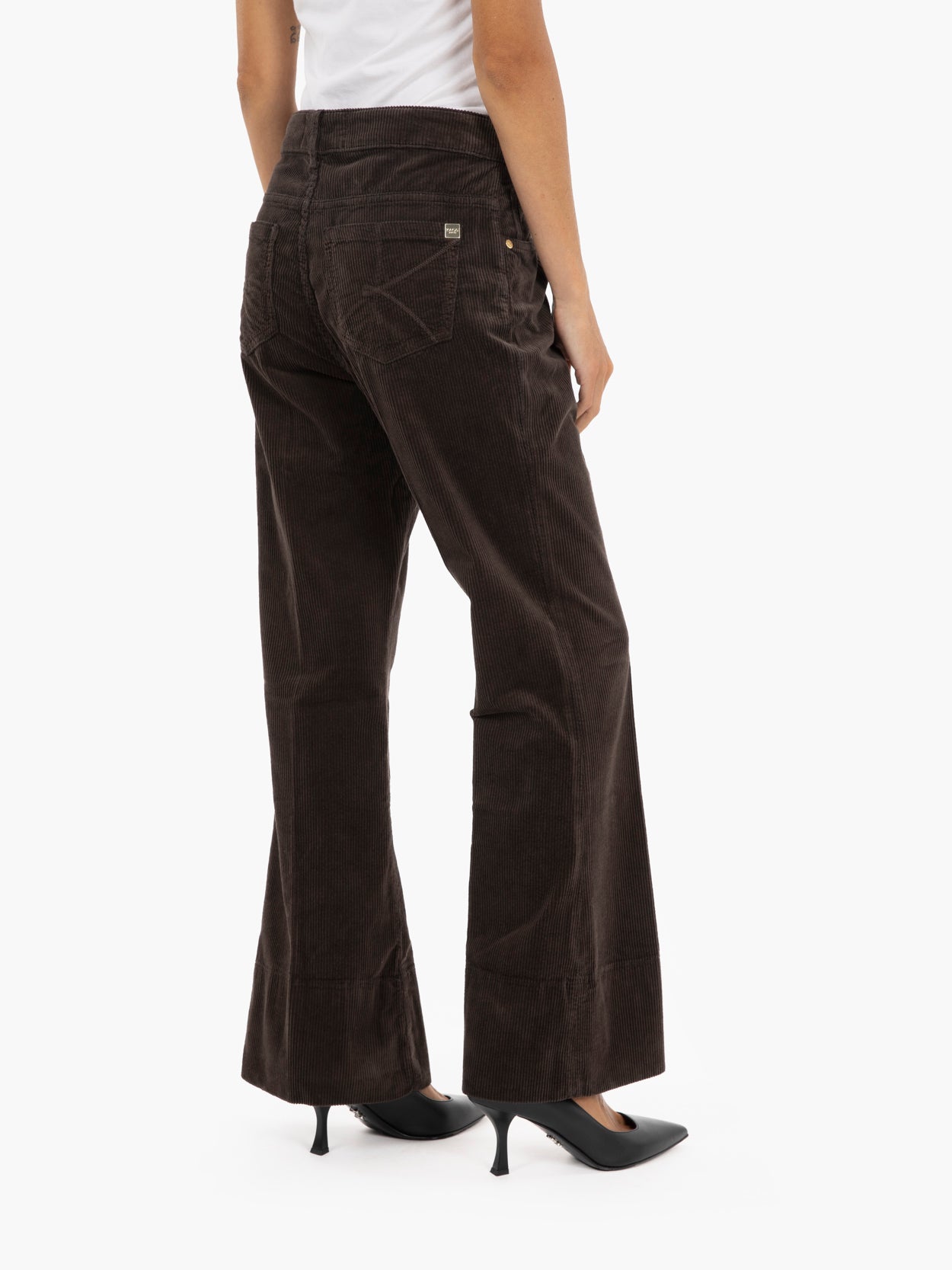 Dark brown velvet trumpet trousers