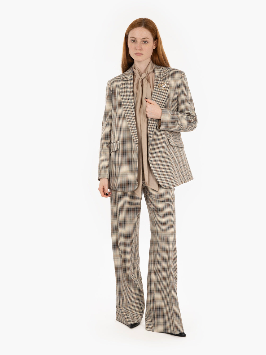 Beige / multicolor check trousers
