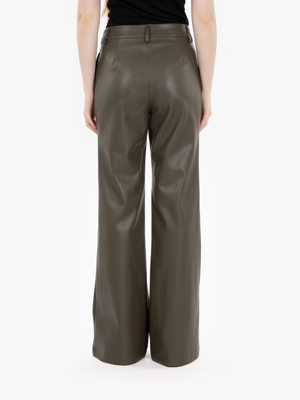 Military flare faux leather trousers