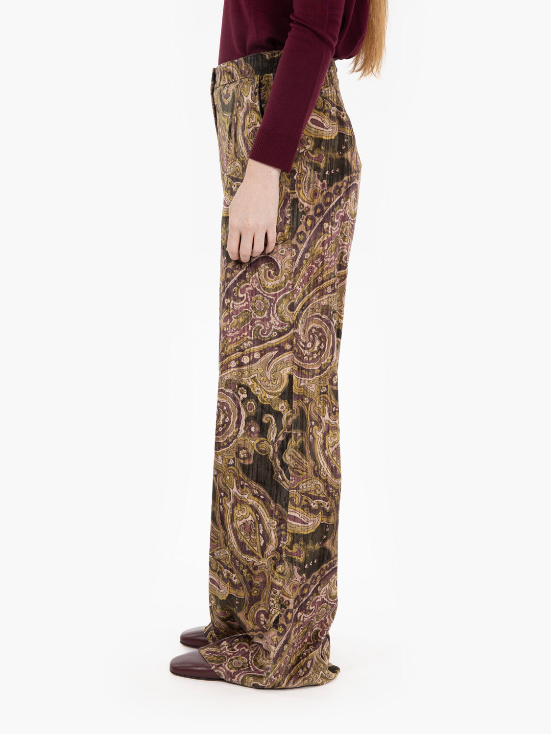 Multicolor printed velvet trousers