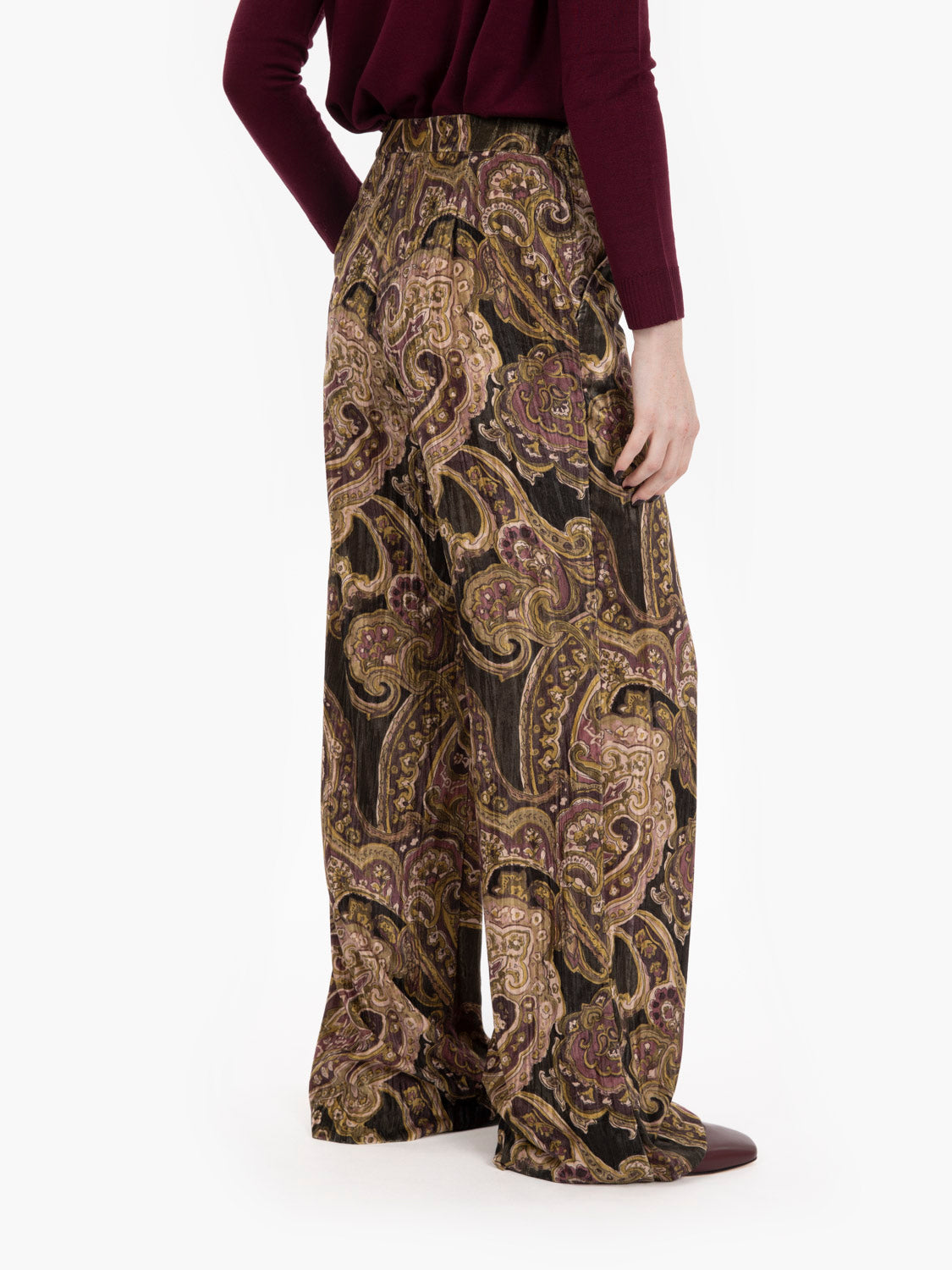 Multicolor printed velvet trousers