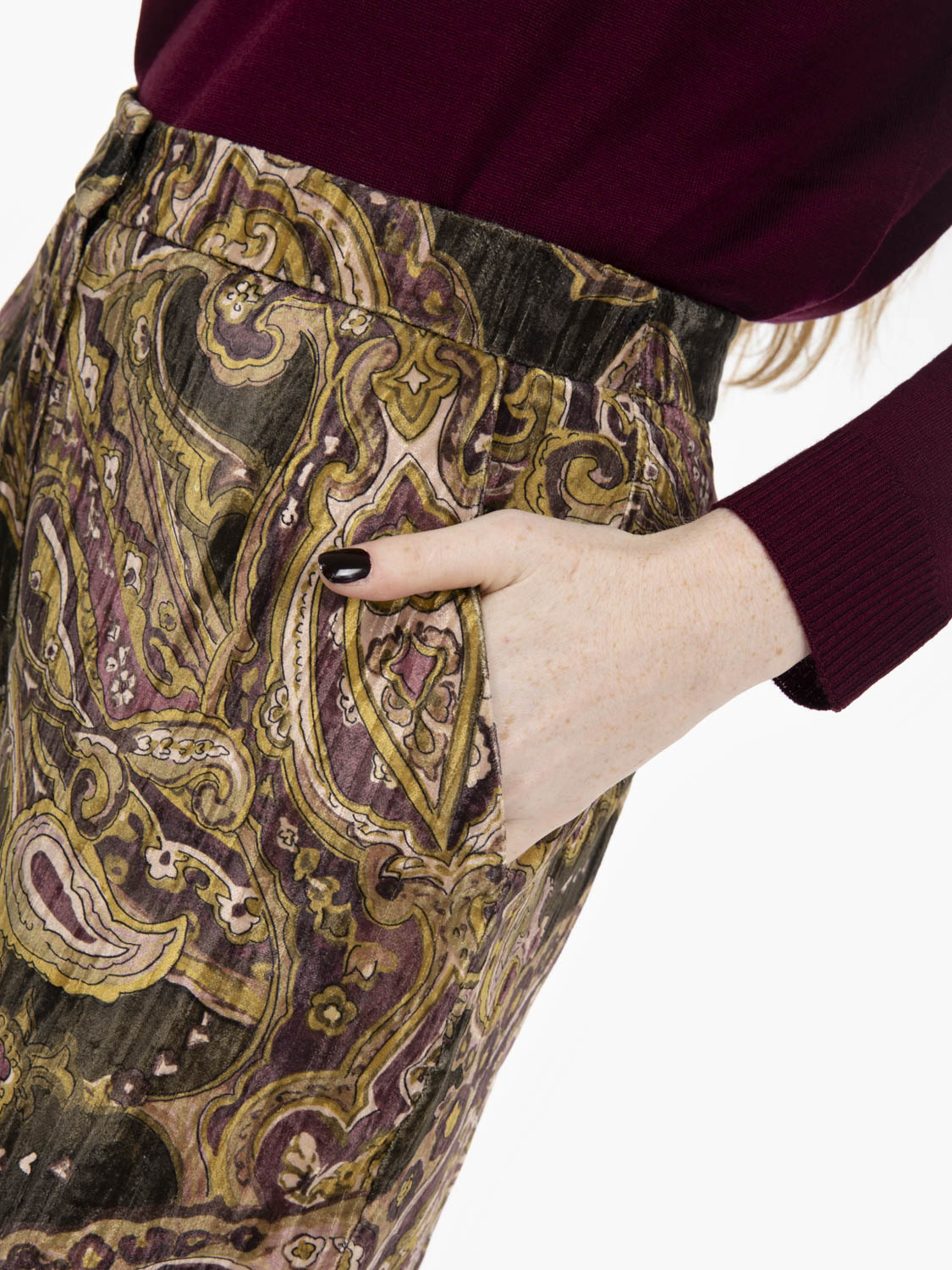 Multicolor printed velvet trousers