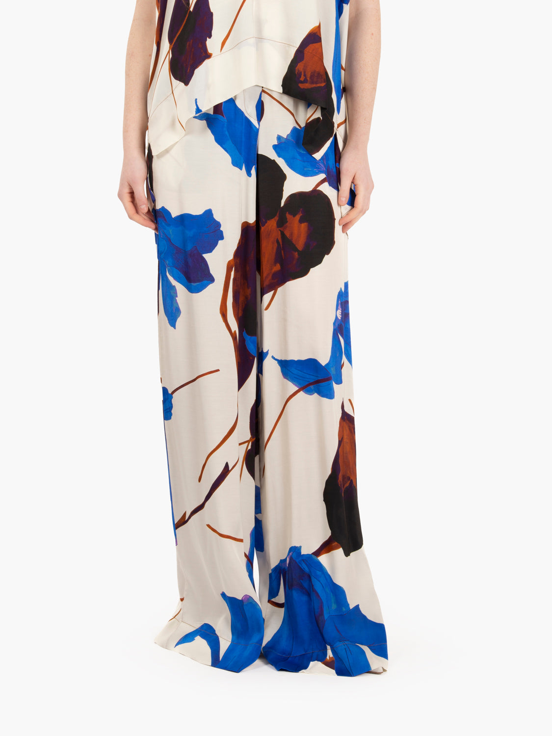 Cream / multicolor viscose trousers