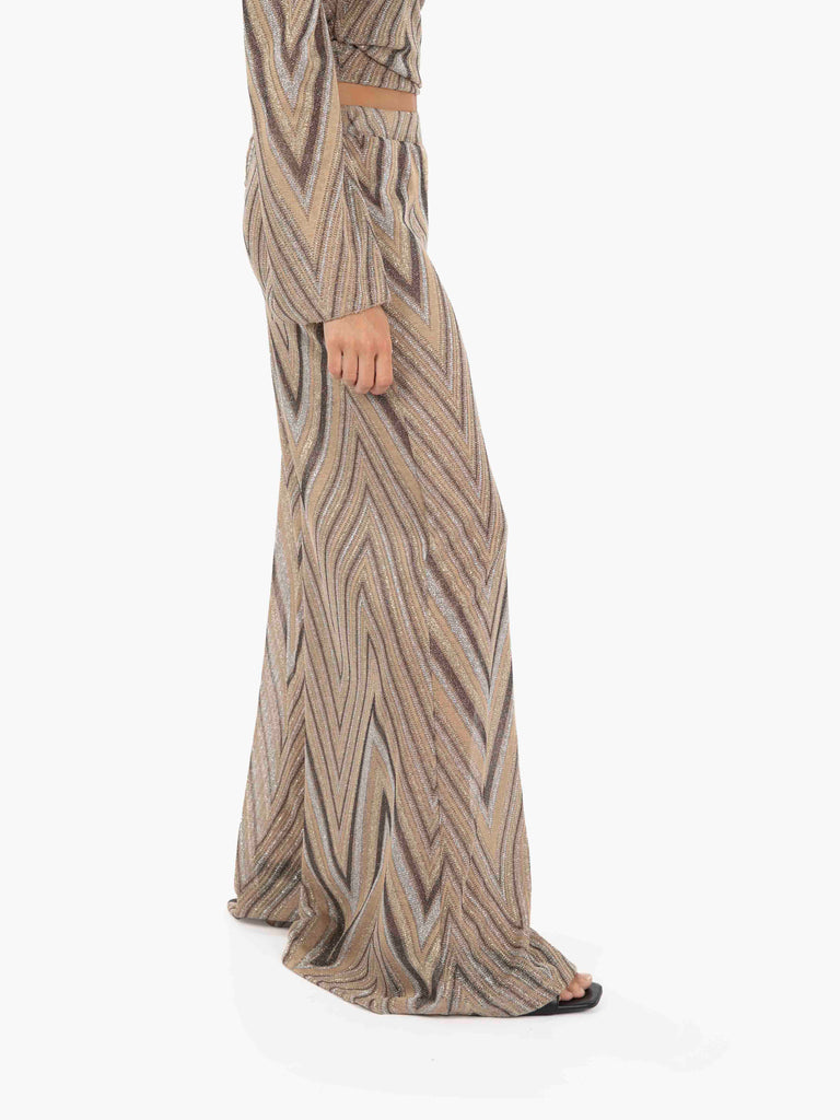 KAOS - Pantaloni laminati motivo geometrico oro