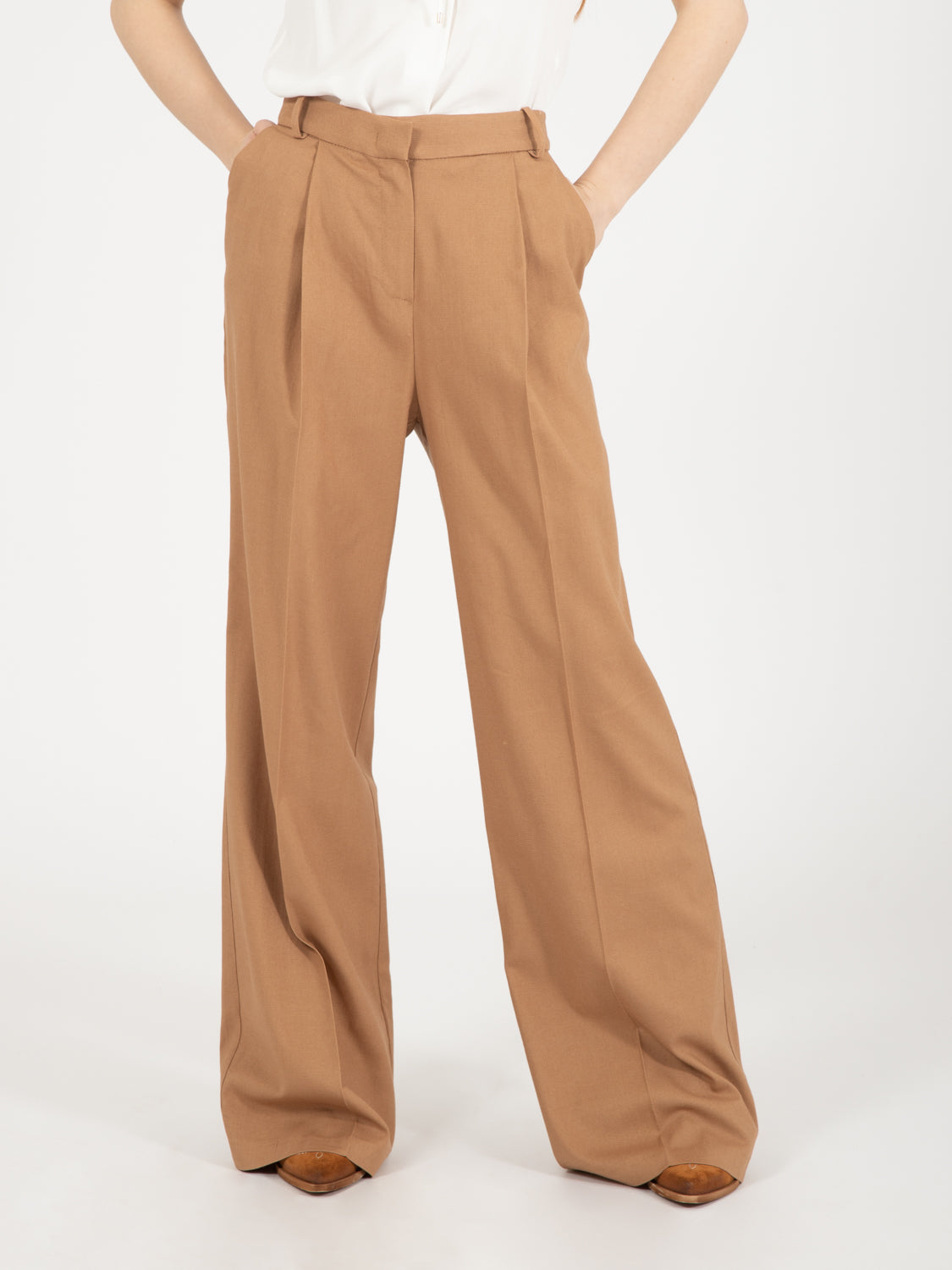 Sand viscose blend palazzo pants