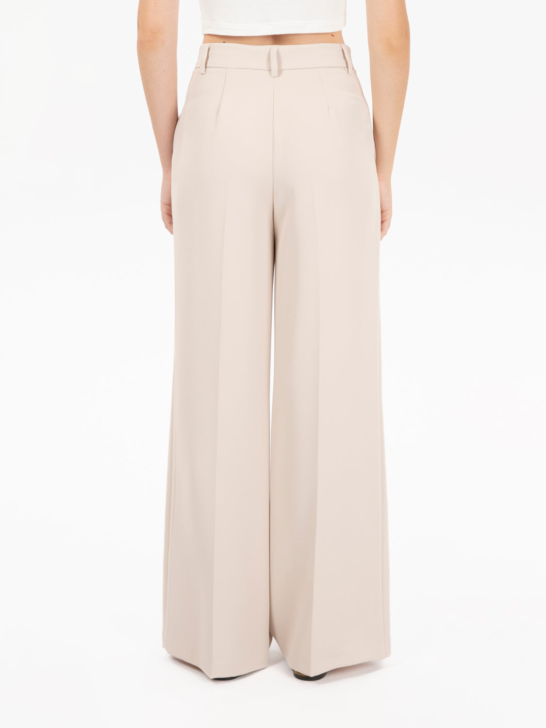 Pantaloni wide leg in crepe avena